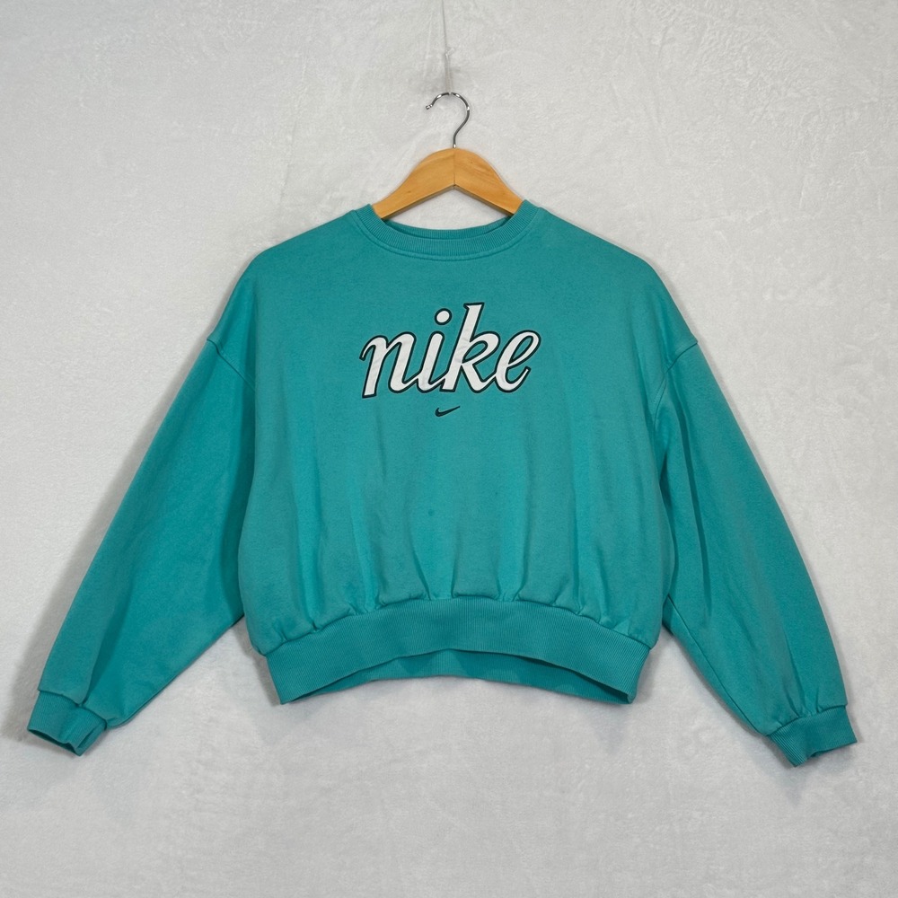 Nike Teal Embroidered Script Logo Cropped Sweatshirt Large